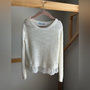 M&Co Kids Toddler Girl Cream Knit Sweater with Lace Detail 5-6 Years